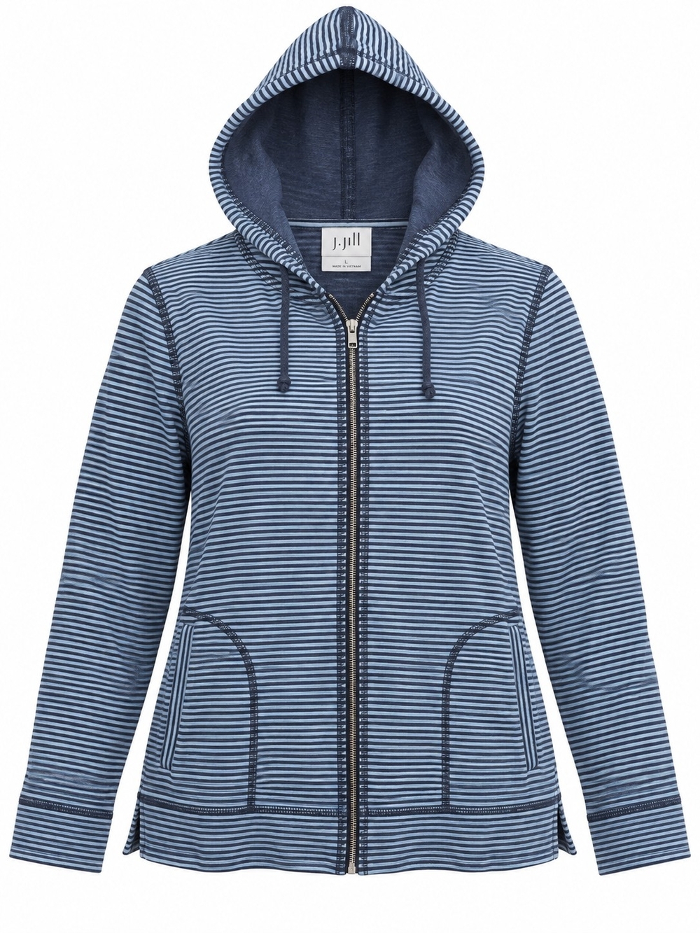 J. Jill Navy and Light Blue Striped Zip Hoodie